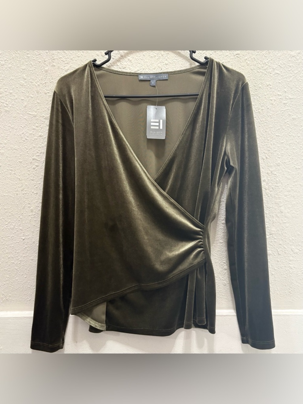 Elliot Lauren Velour Faux Wrap Long Sleeve Top NWT Small